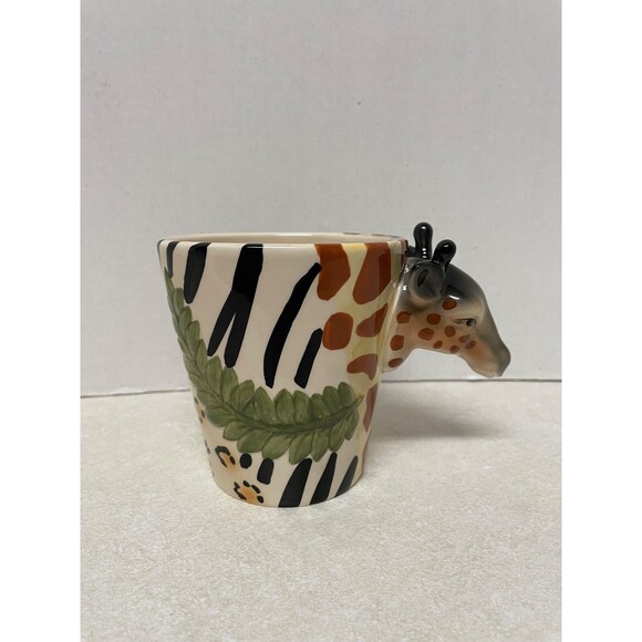 Giraffe 3-D Ceramic Mug Beautiful Giraffe Head Handle 12oz Zoo - Picture 1 of 10